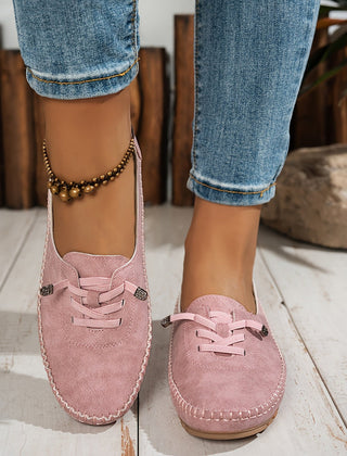 Molly Soft Lace-Front Moccasins in pink