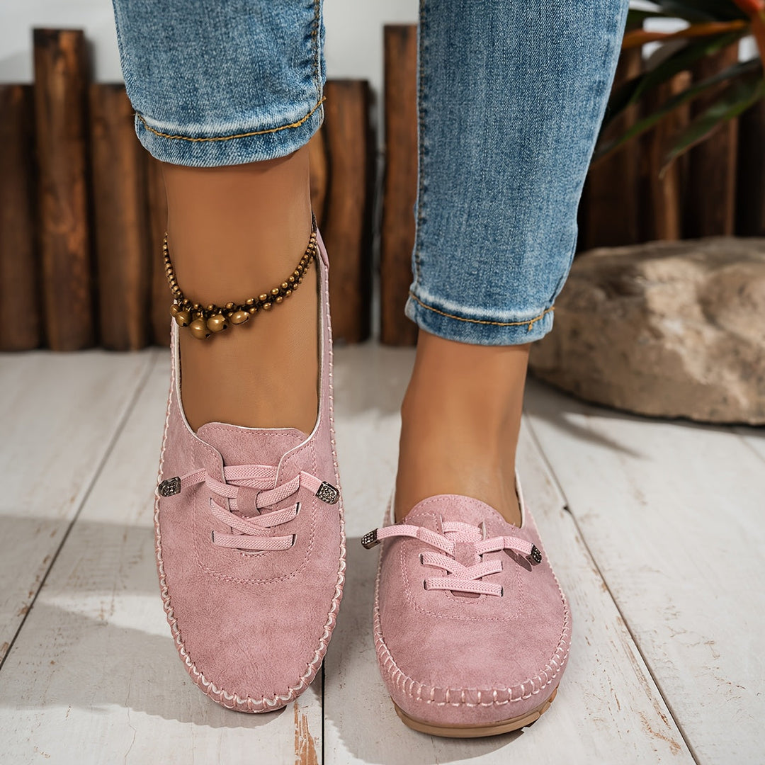 Molly Soft Lace-Front Moccasins in pink