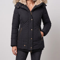Margot winter coat in deep blue, front view