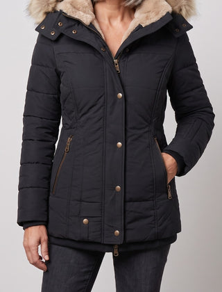 Margot winter coat in deep blue, front view