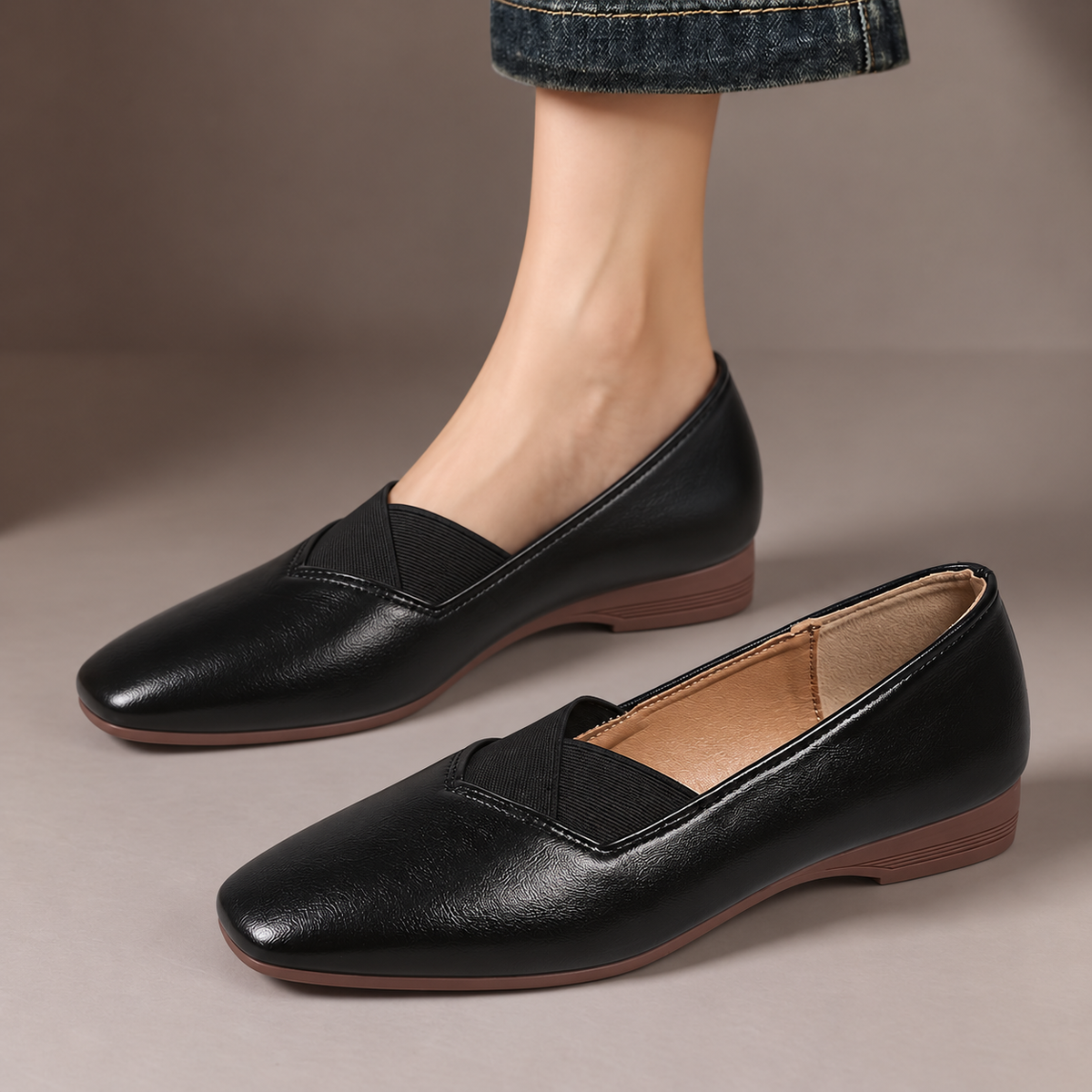Dulcie | Cross-Strap Square-Toe Flats