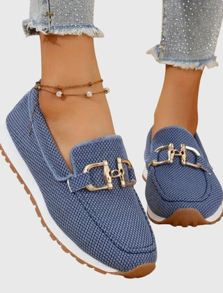Lydia Slip-On Loafers with Gold Buckle in blue