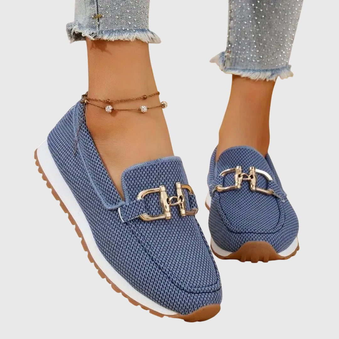 Lydia Slip-On Loafers with Gold Buckle in blue