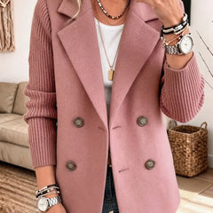 Carla double-breasted blazer with ribbed sleeves in Pink