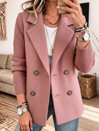 Carla double-breasted blazer with ribbed sleeves in Pink