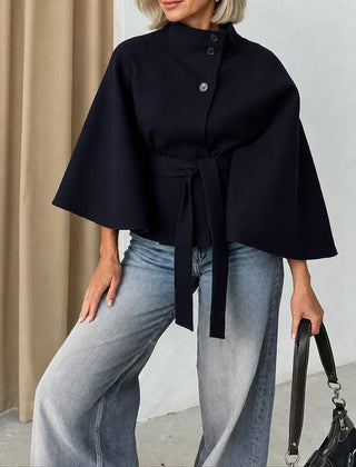 Arlette belted cape coat in navy
