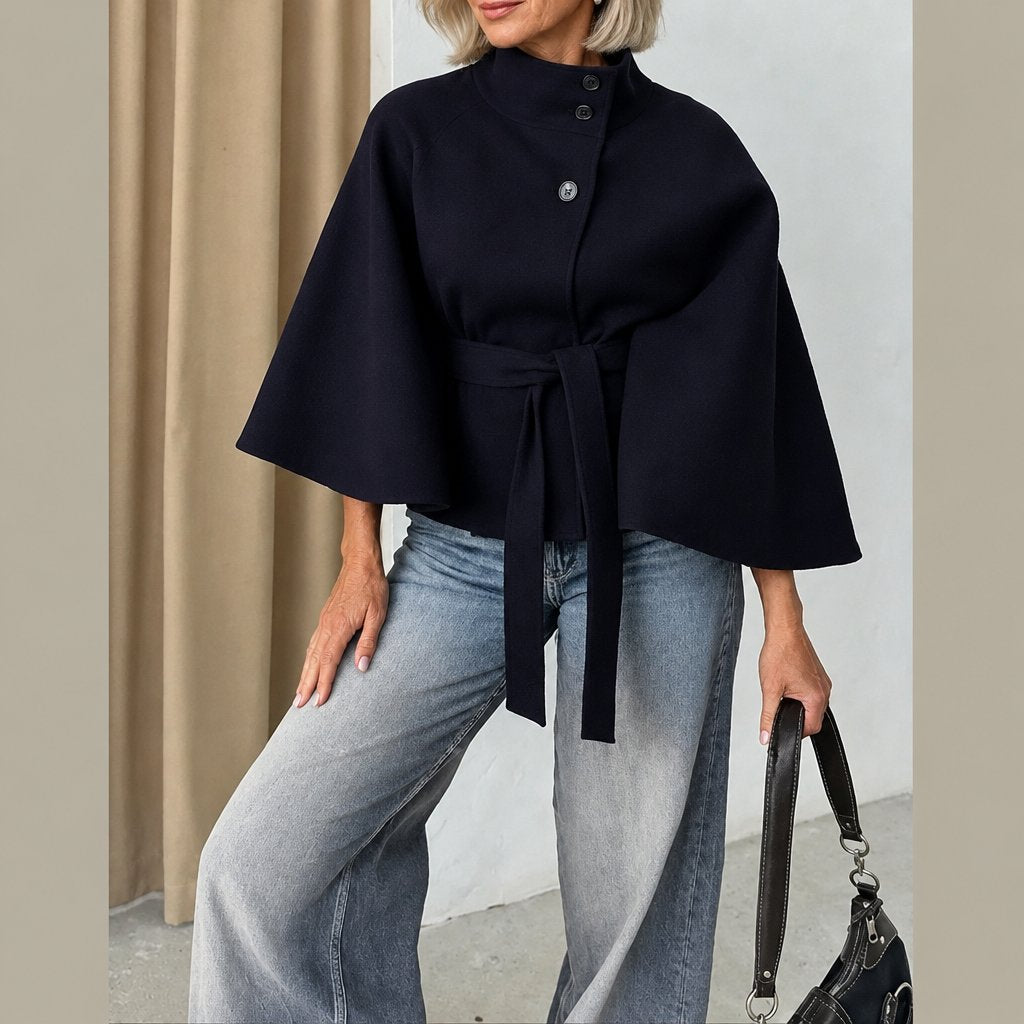 Arlette belted cape coat in navy