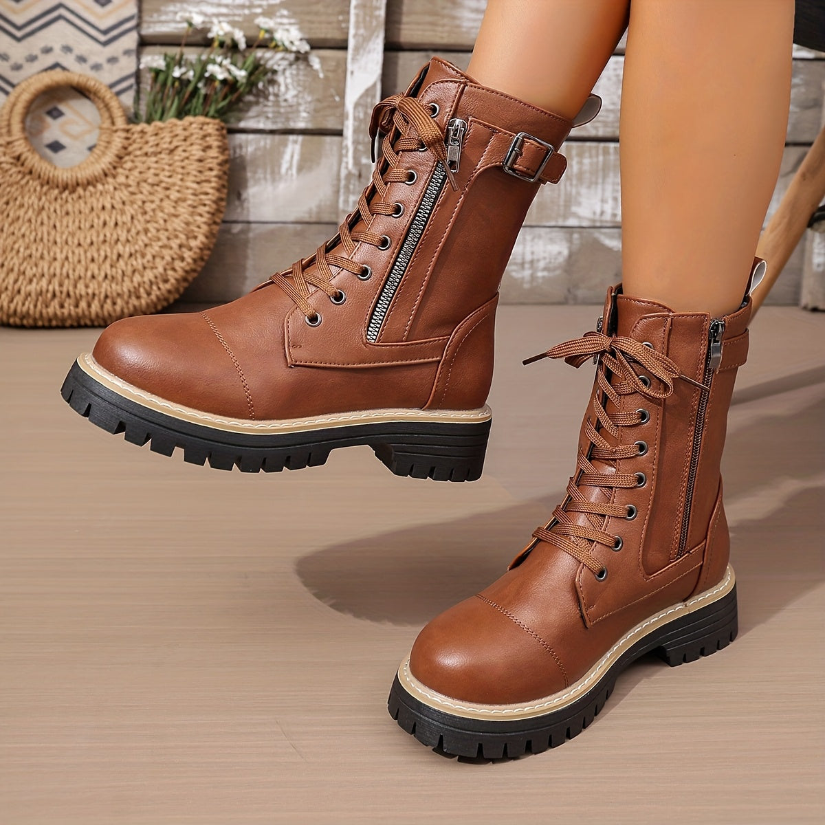 Henrietta | Lace-Up Side-Zip Combat Boots