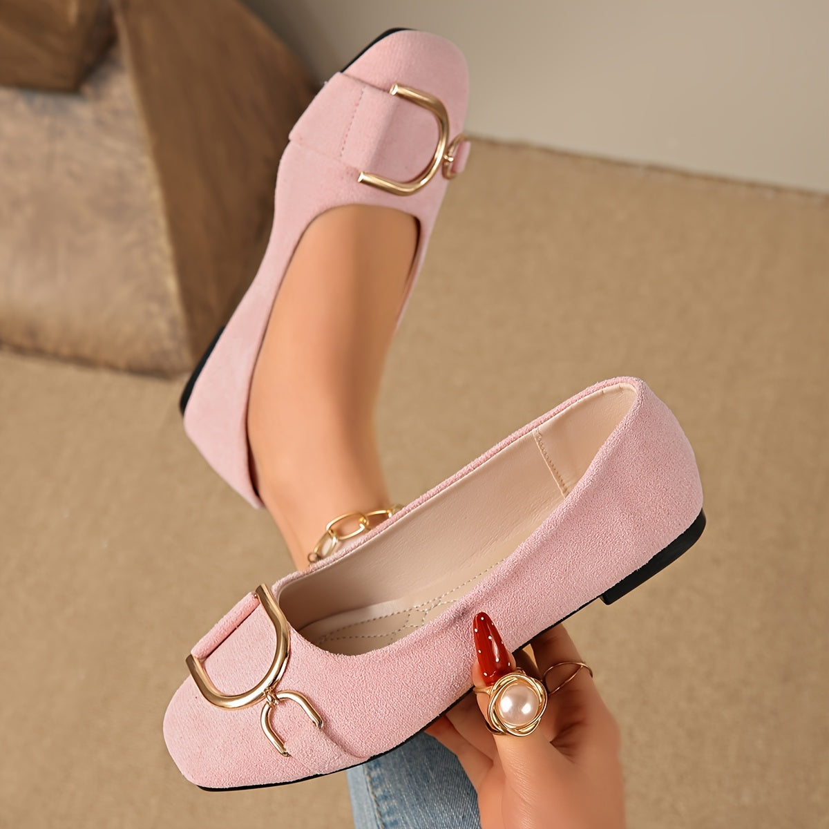 Irina | Square-Toe Buckle Ballet Flats