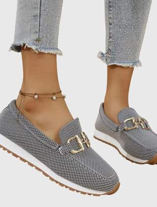 Lydia Slip-On Loafers with Gold Buckle in gray