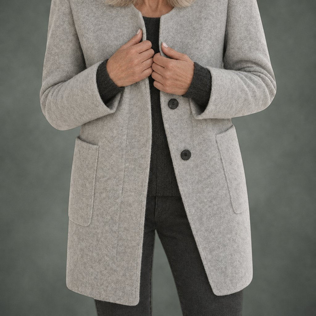 Clotilde stand collar midi coat, detail