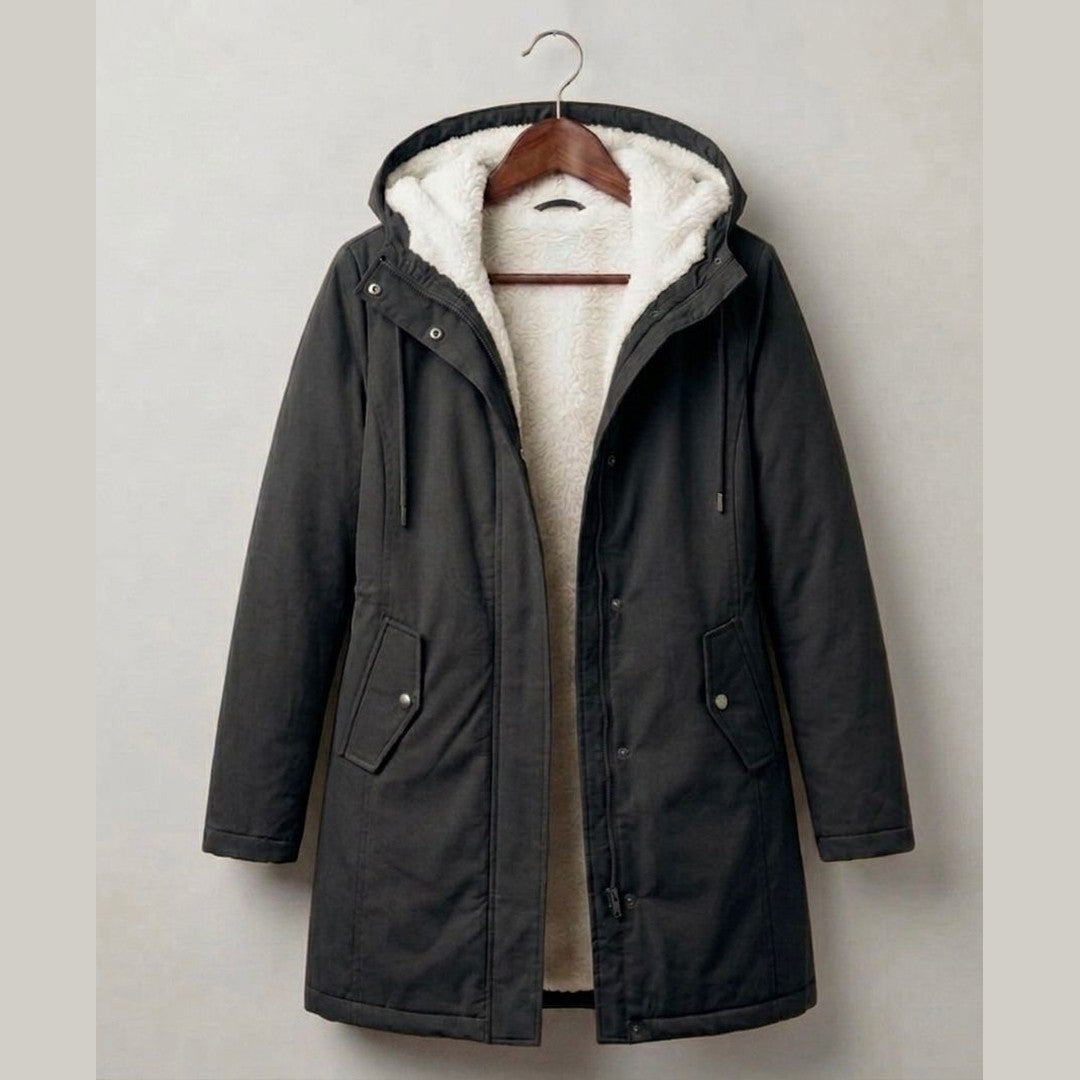 Marguerite cozy hooded parka in black