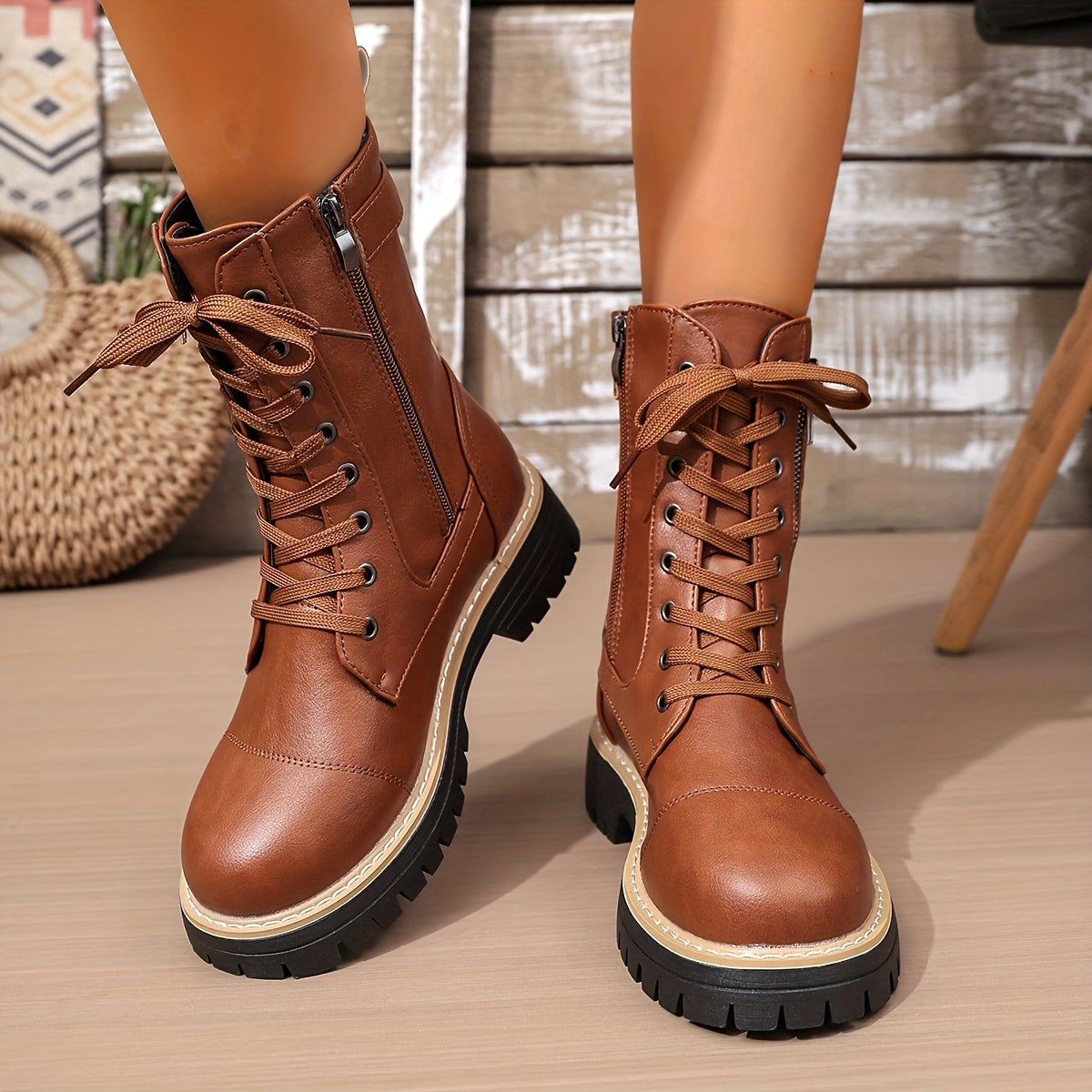 Henrietta | Lace-Up Side-Zip Combat Boots