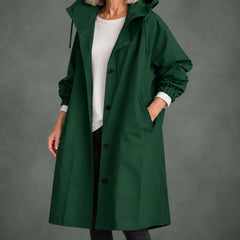 Apolline hooded long trench in dark green