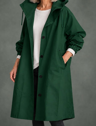 Apolline hooded long trench in dark green