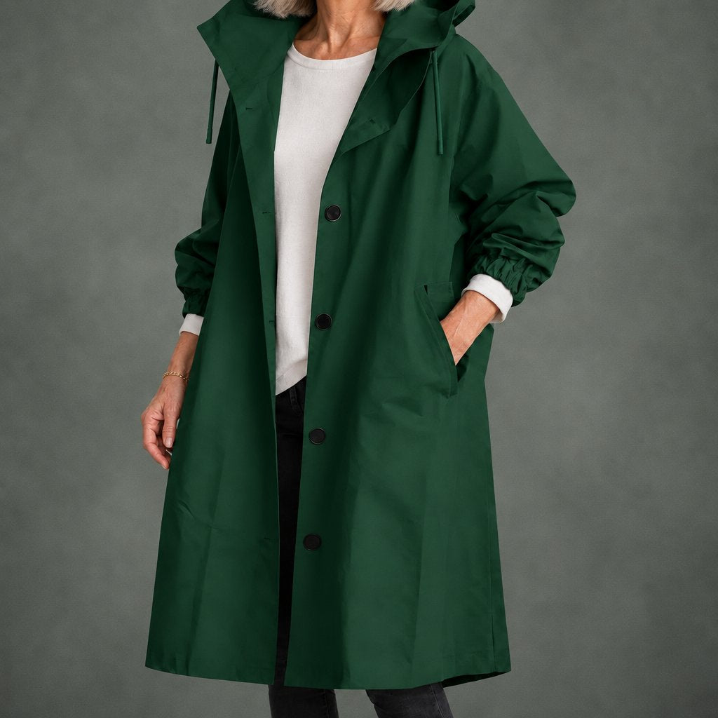Apolline hooded long trench in dark green
