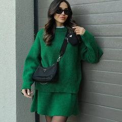 Beatrice two-piece sweater and skirt in Green, side view