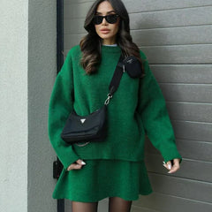 Beatrice two-piece sweater and skirt in Green
