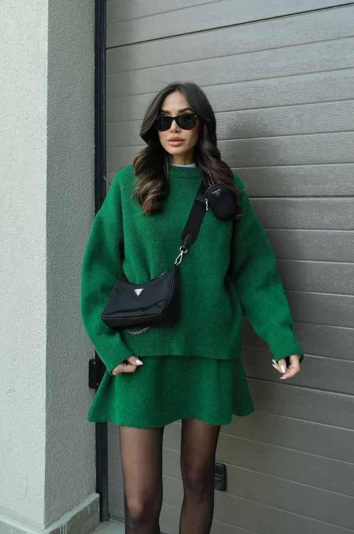 Beatrice two-piece sweater and skirt in Green