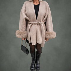 Paulette cozy wrap coat in light brown