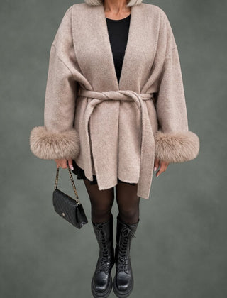 Paulette cozy wrap coat in light brown