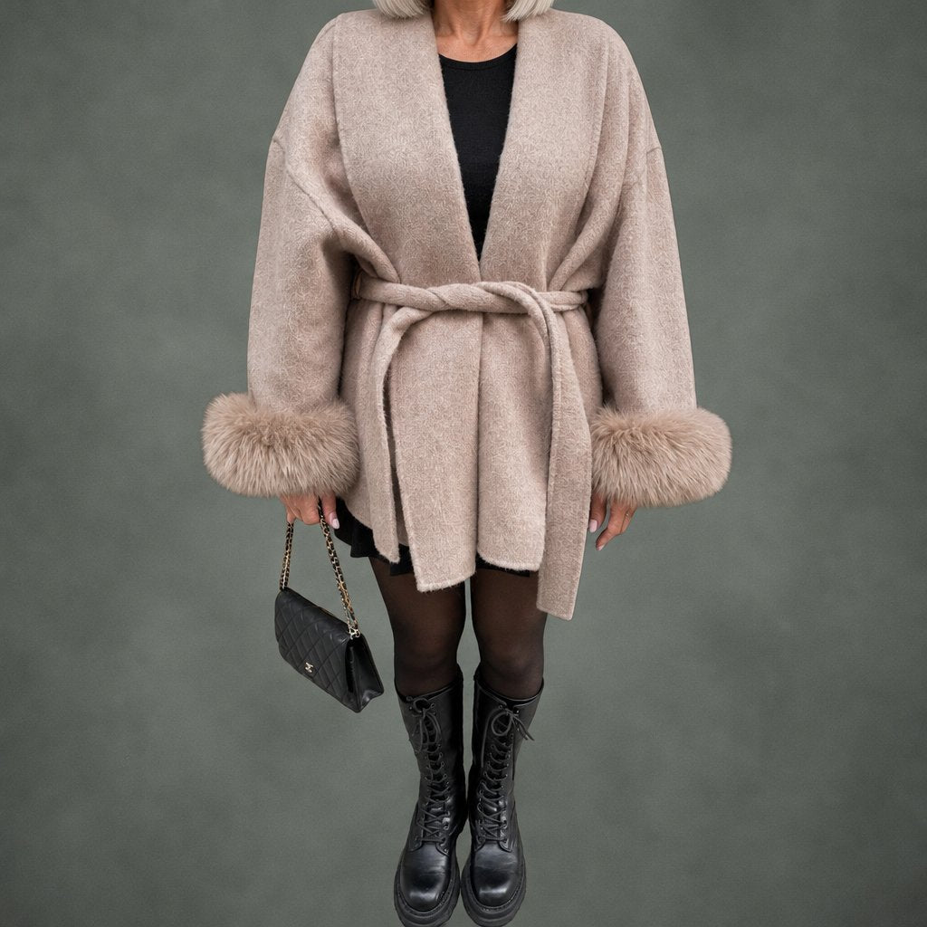 Paulette cozy wrap coat in light brown