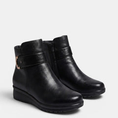 Clementine | Side-Zip Buckle Strap Ankle Boots in Black