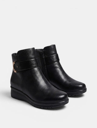 Clementine | Side-Zip Buckle Strap Ankle Boots in Black