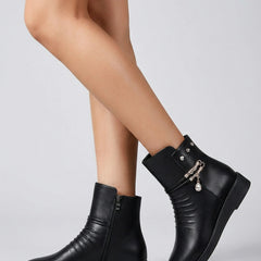 Seraphina | Ruched Jewel-Chain Wedge Ankle Boots