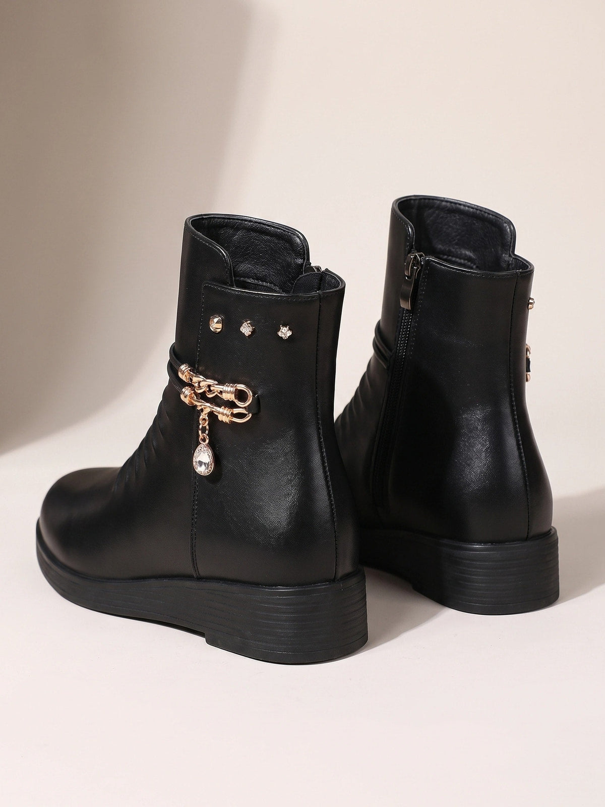 Seraphina | Ruched Jewel-Chain Wedge Ankle Boots