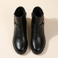 Seraphina | Ruched Jewel-Chain Wedge Ankle Boots