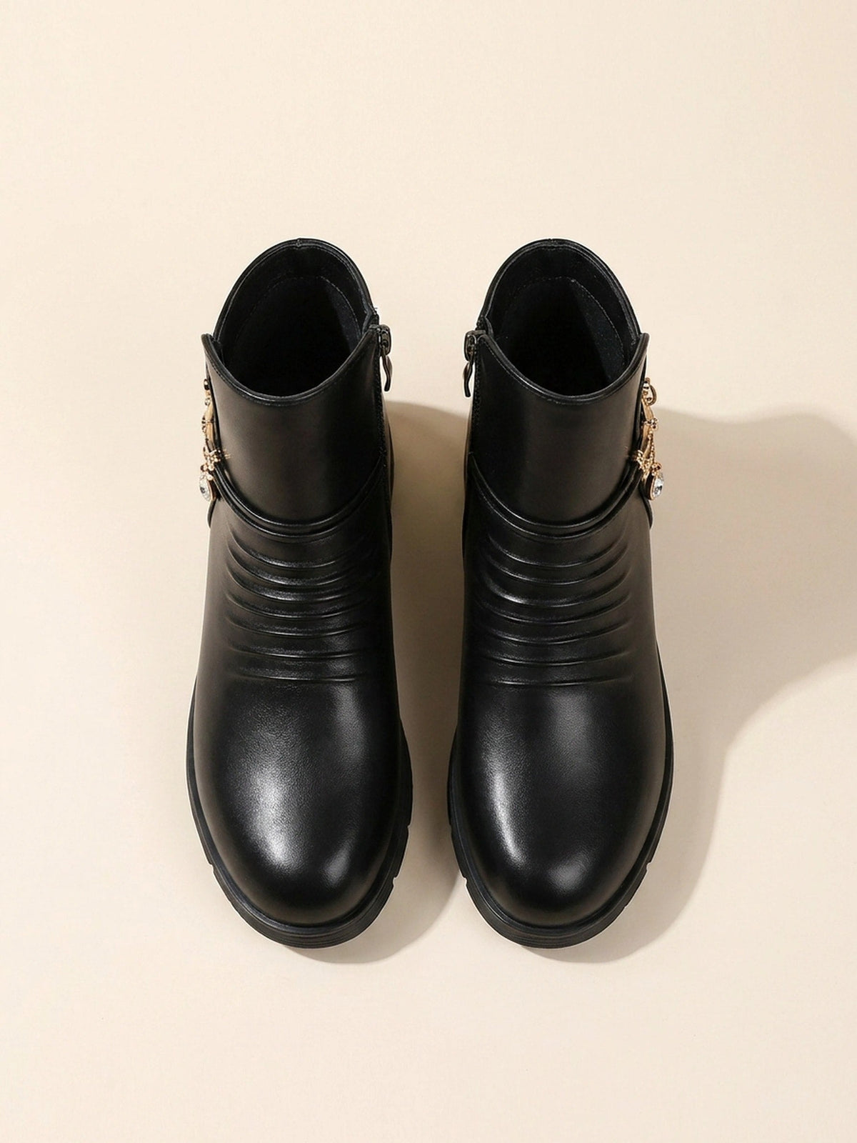 Seraphina | Ruched Jewel-Chain Wedge Ankle Boots
