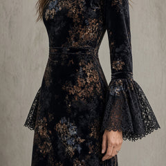 Leda | Long Floral Dress with Sheer Sleeves