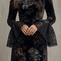 Leda | Long Floral Dress with Sheer Sleeves