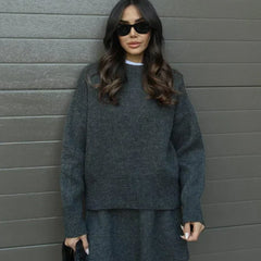 Beatrice two-piece sweater and skirt in Charcoal