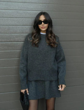 Beatrice two-piece sweater and skirt in Charcoal