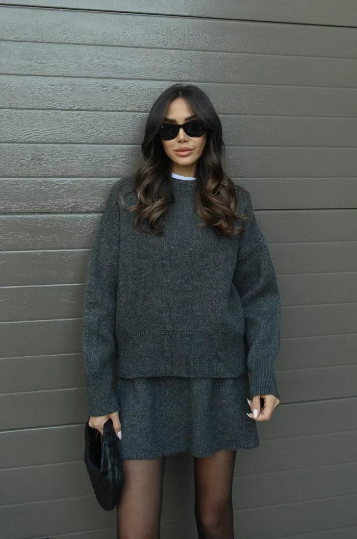 Beatrice two-piece sweater and skirt in Charcoal