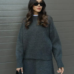 Beatrice two-piece sweater and skirt in Charcoal, front view