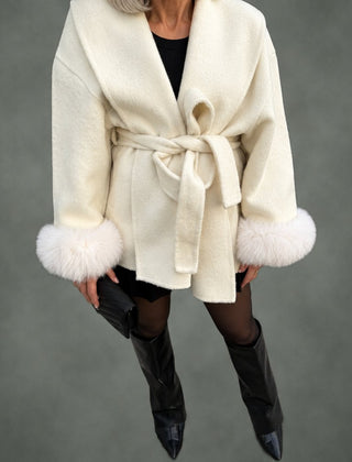 Paulette cozy wrap coat in white