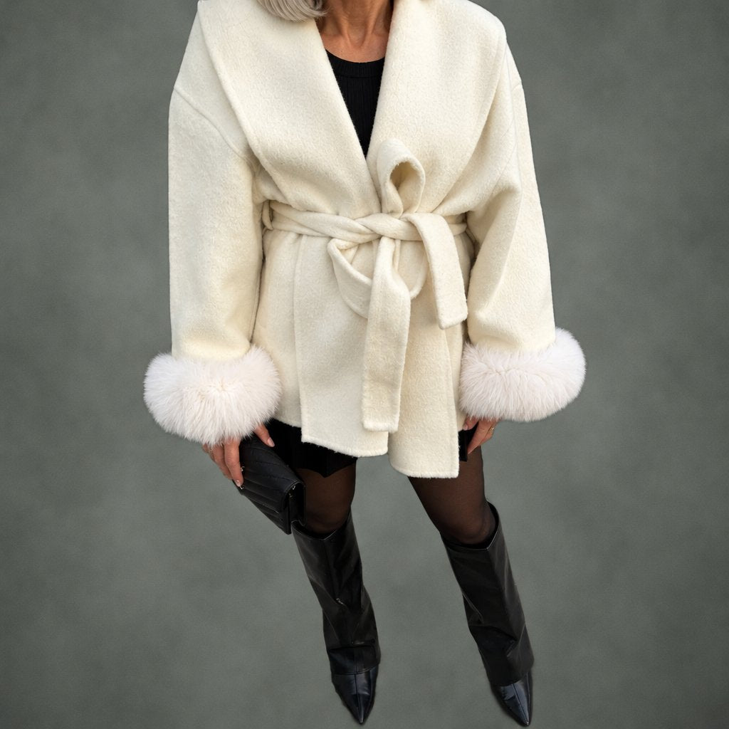 Paulette cozy wrap coat in white