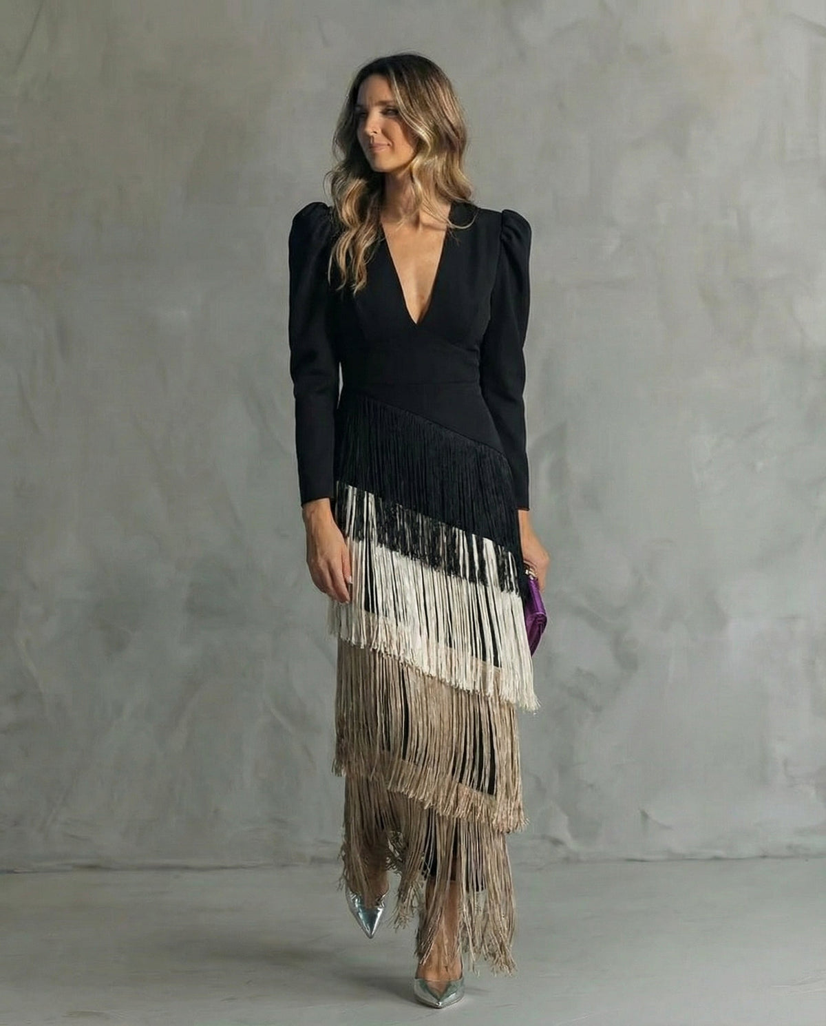 Claire | Elegant dress with fringe sleeves