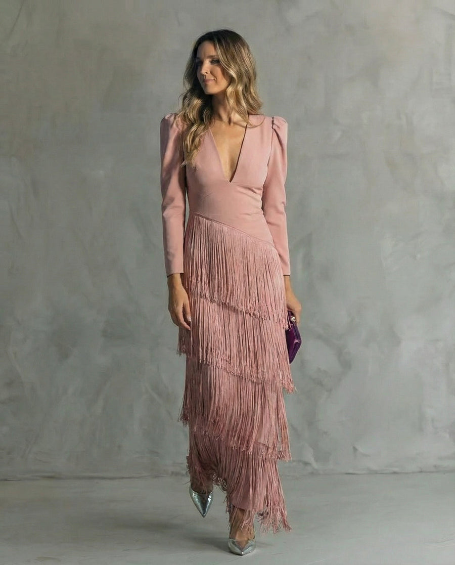 Lara | Elegant dress with fringe sleeves