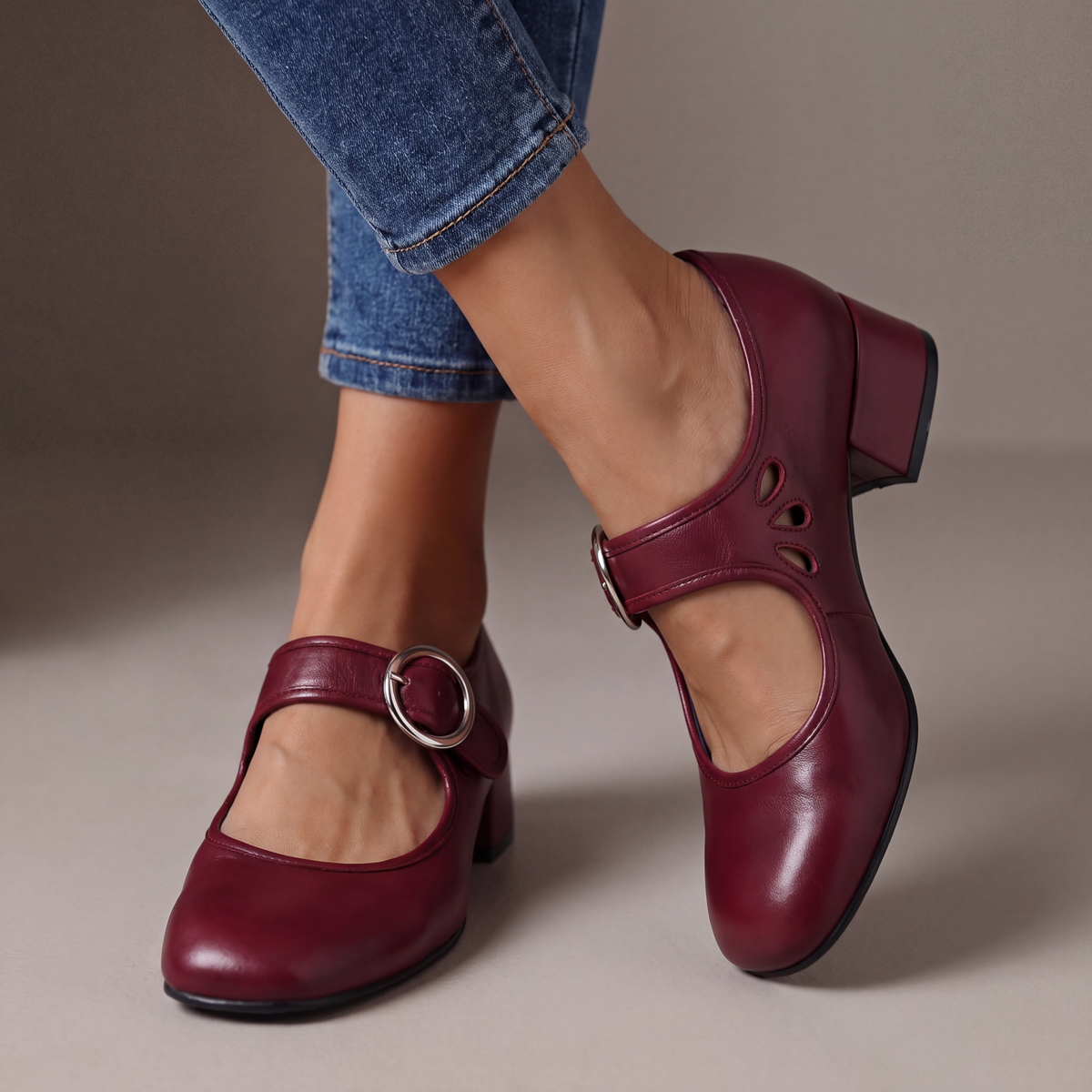 Veronica Mary Janes in burgundy