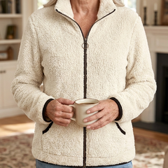 Hedda Cozy Zip-Up Jacket in off-white