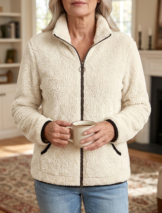 Hedda Cozy Zip-Up Jacket in off-white