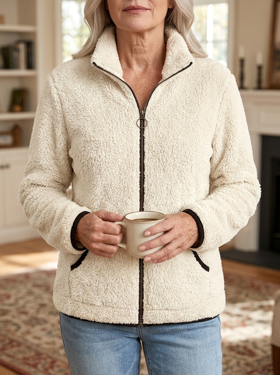 Hedda Cozy Zip-Up Jacket in off-white