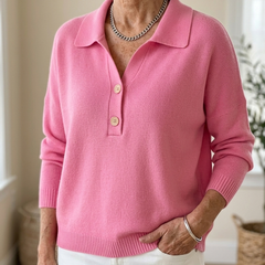 Eliza Elegant Collared Button Sweater in pink