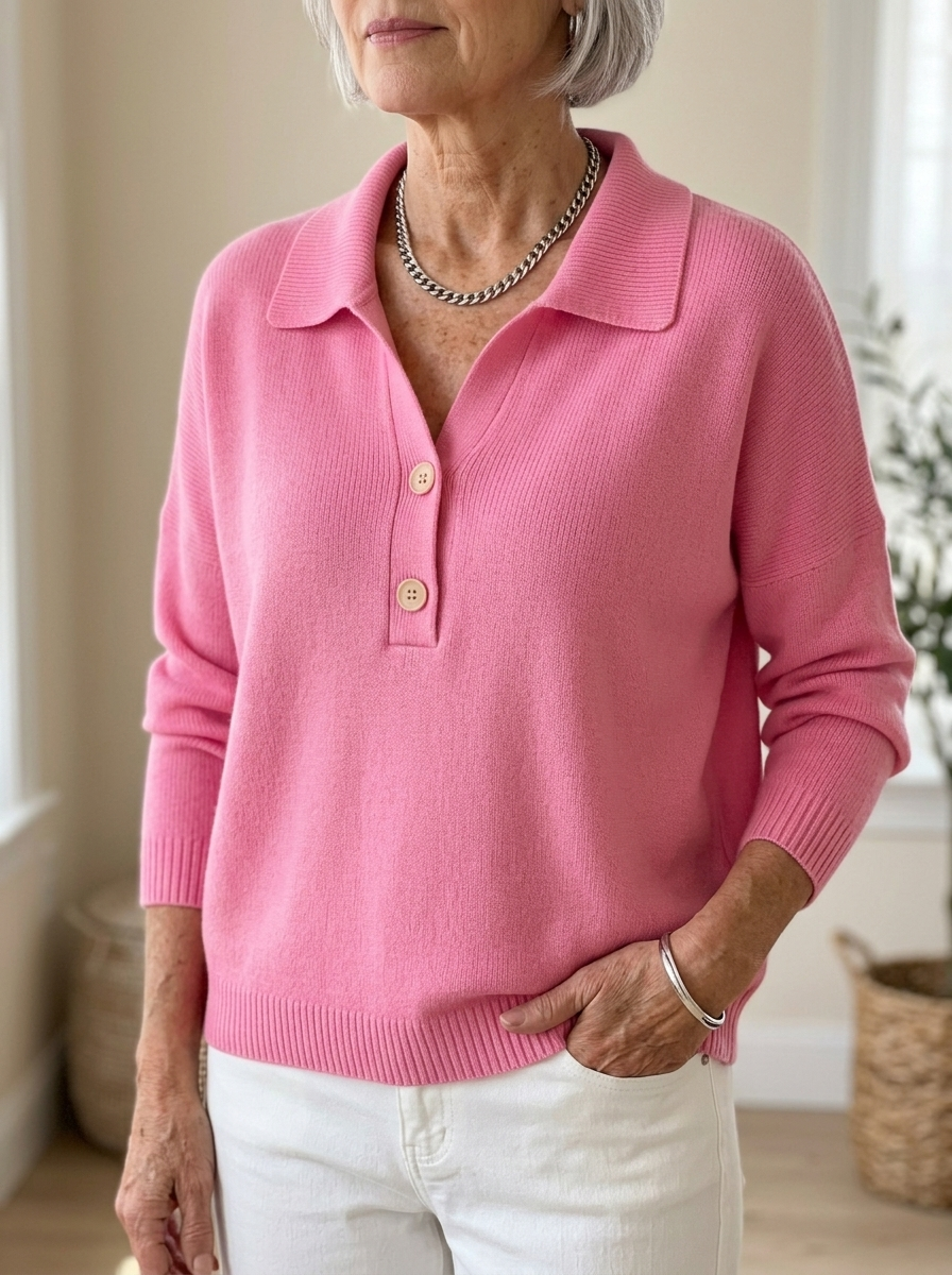 Eliza Elegant Collared Button Sweater in pink