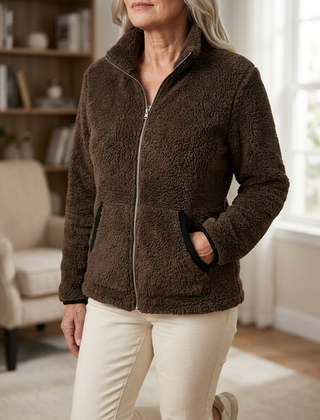 Hedda Cozy Zip-Up Jacket in brown