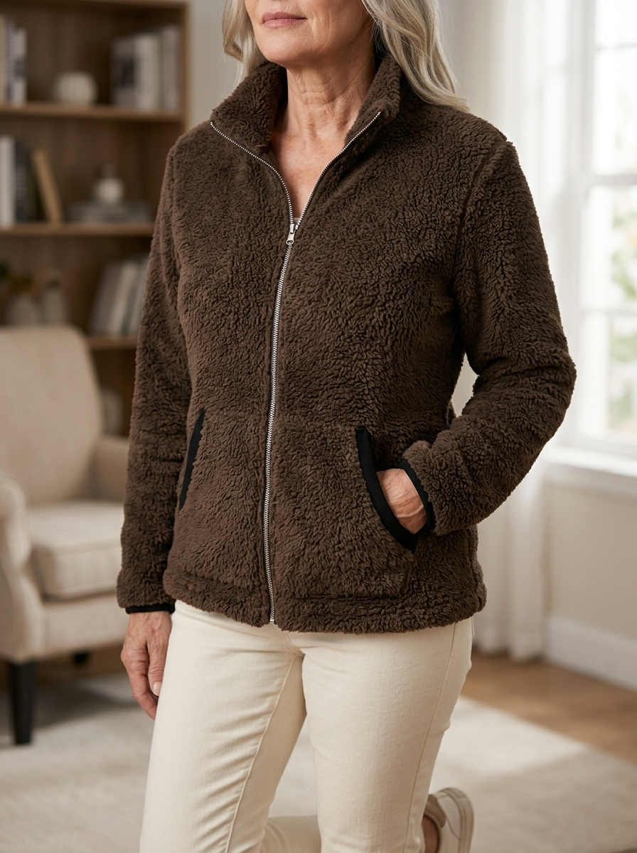 Hedda Cozy Zip-Up Jacket in brown